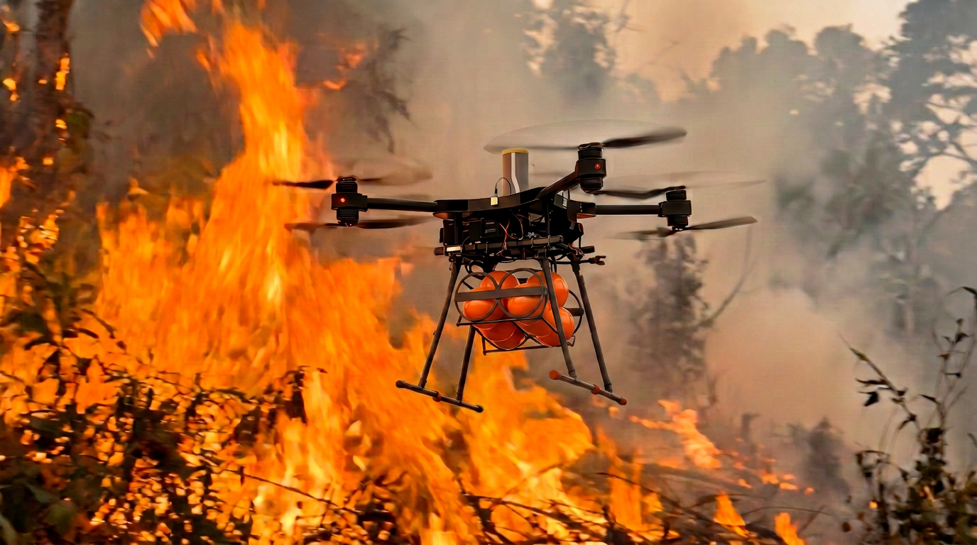 Firebreak delivering suppression payloads over an active fire